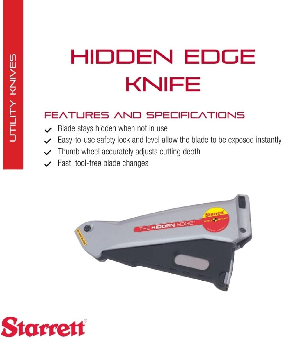 Hidden Edge Utility Knife | Easy-to-Use Safety Lock and Level for Fast, Tool-Free Blade Changes - Retractable Lever Action, Aluminum Case Material, S011