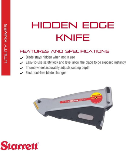 Hidden Edge Utility Knife | Easy-to-Use Safety Lock and Level for Fast, Tool-Free Blade Changes - Retractable Lever Action, Aluminum Case Material, S011