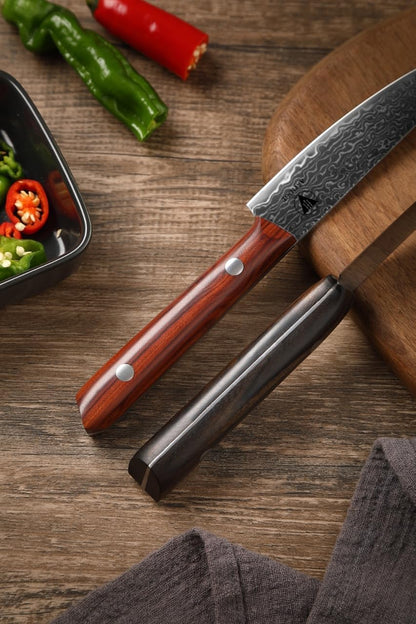 4.7" Paring Knife Damascus Steel Fruit Knives - 67-Layer Forged Kitchen Peeling Knife with Natural Solid Wood Handle Kitchen Utility Knives, 15° Double-Edged Blade, Ultra-Sharp & Durable