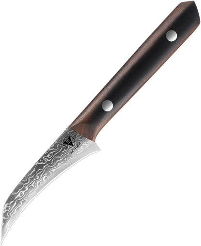 4.7" Paring Knife Damascus Steel Fruit Knives - 67-Layer Forged Kitchen Peeling Knife with Natural Solid Wood Handle Kitchen Utility Knives, 15° Double-Edged Blade, Ultra-Sharp & Durable