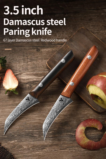4.7" Paring Knife Damascus Steel Fruit Knives - 67-Layer Forged Kitchen Peeling Knife with Natural Solid Wood Handle Kitchen Utility Knives, 15° Double-Edged Blade, Ultra-Sharp & Durable