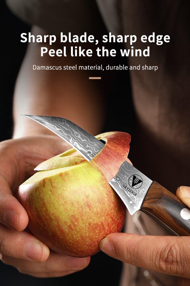 4.7" Paring Knife Damascus Steel Fruit Knives - 67-Layer Forged Kitchen Peeling Knife with Natural Solid Wood Handle Kitchen Utility Knives, 15° Double-Edged Blade, Ultra-Sharp & Durable