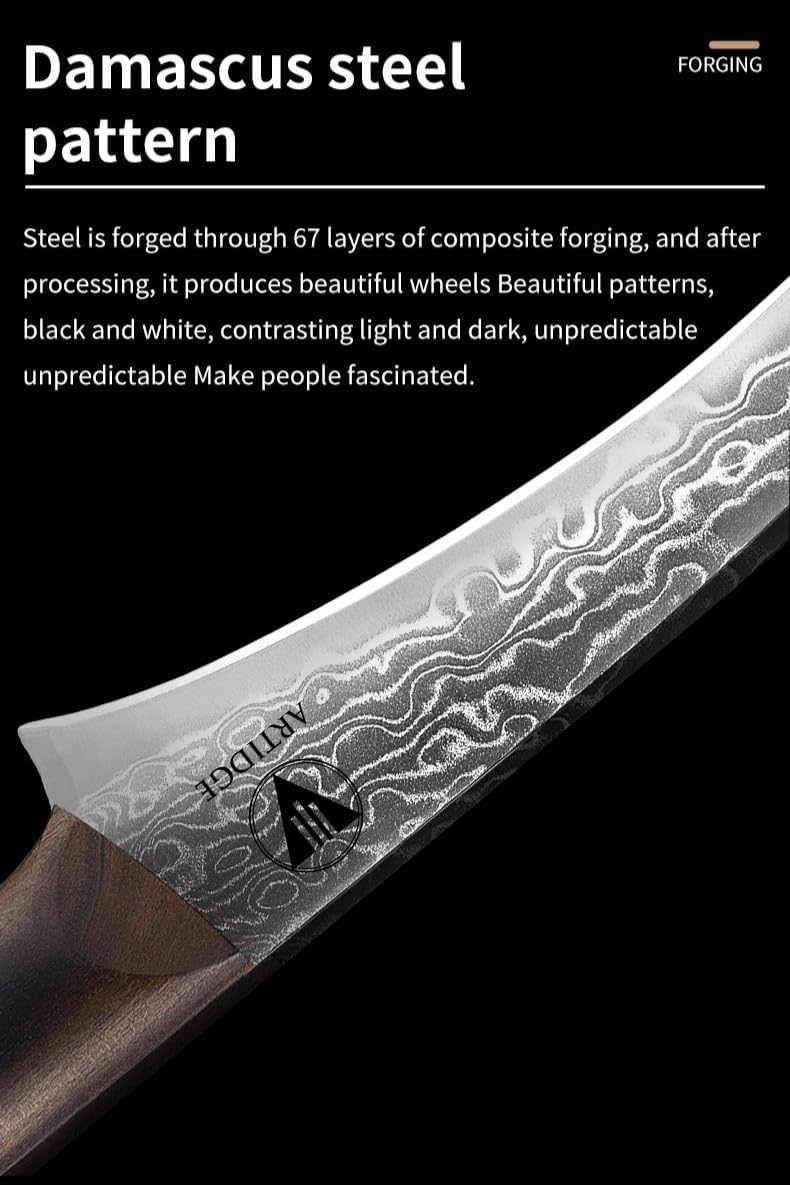 4.7" Paring Knife Damascus Steel Fruit Knives - 67-Layer Forged Kitchen Peeling Knife with Natural Solid Wood Handle Kitchen Utility Knives, 15° Double-Edged Blade, Ultra-Sharp & Durable
