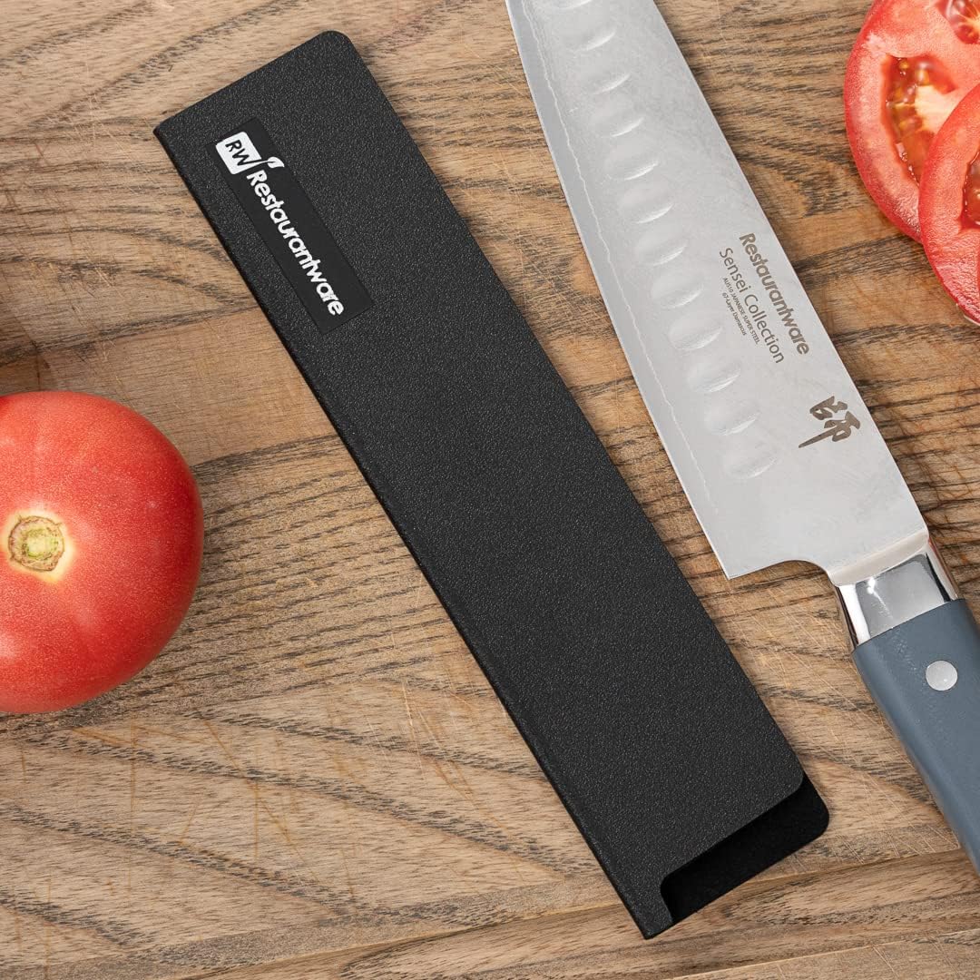 Sensei 8.5 x 2 Inch Knife Sleeve, 1 Knife Protector - Fits Santoku and Chef's Knife, Felt Lining, Black Plastic Knife Blade Guard, Durable, Cut-Proof