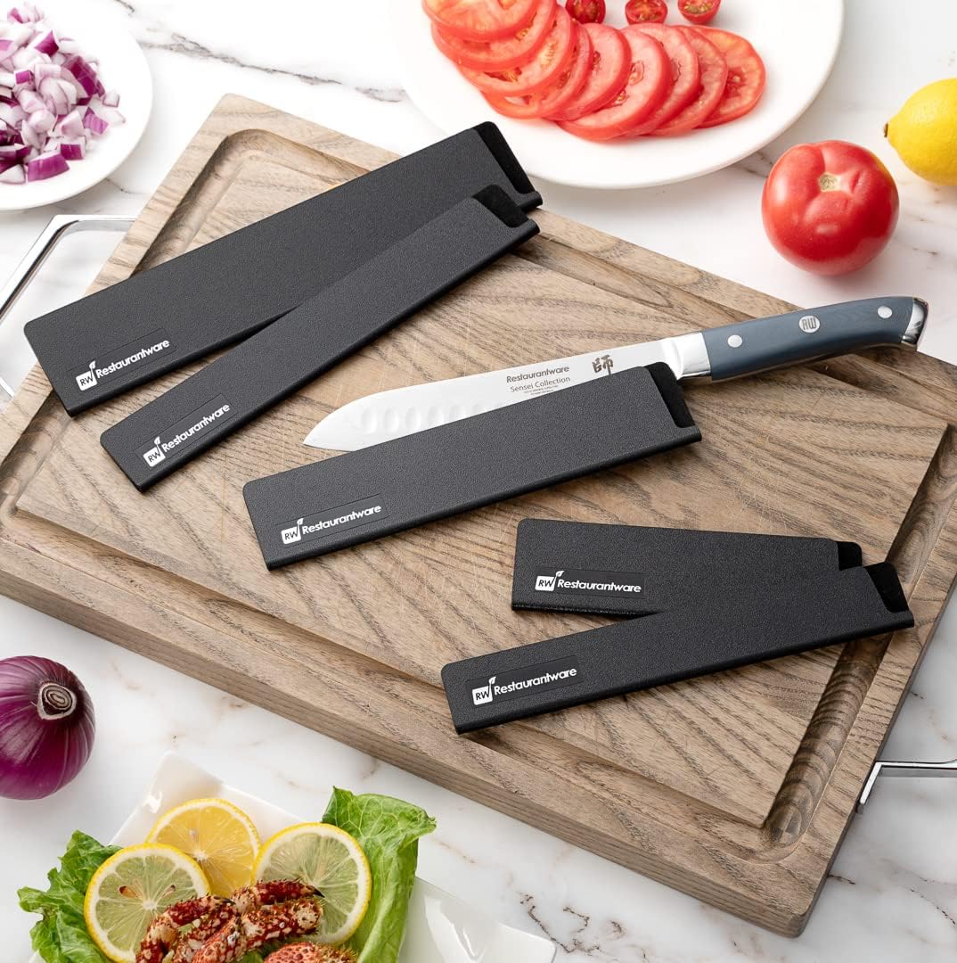 Sensei 8.5 x 2 Inch Knife Sleeve, 1 Knife Protector - Fits Santoku and Chef's Knife, Felt Lining, Black Plastic Knife Blade Guard, Durable, Cut-Proof
