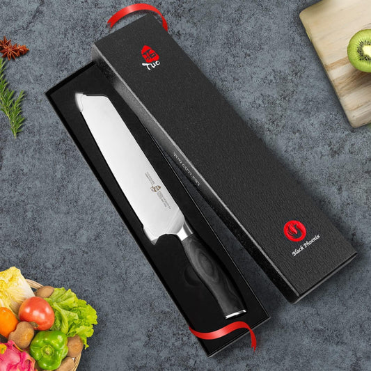 Kiritsuke Knife 8.5 inch Vegetable Cleaver Kitchen Knife Ultra Sharp Knife, German High Carbon Stainless Steel, Ergonomic Pakkawood Handle Gift Box, Fiery Phoenix Series - Black