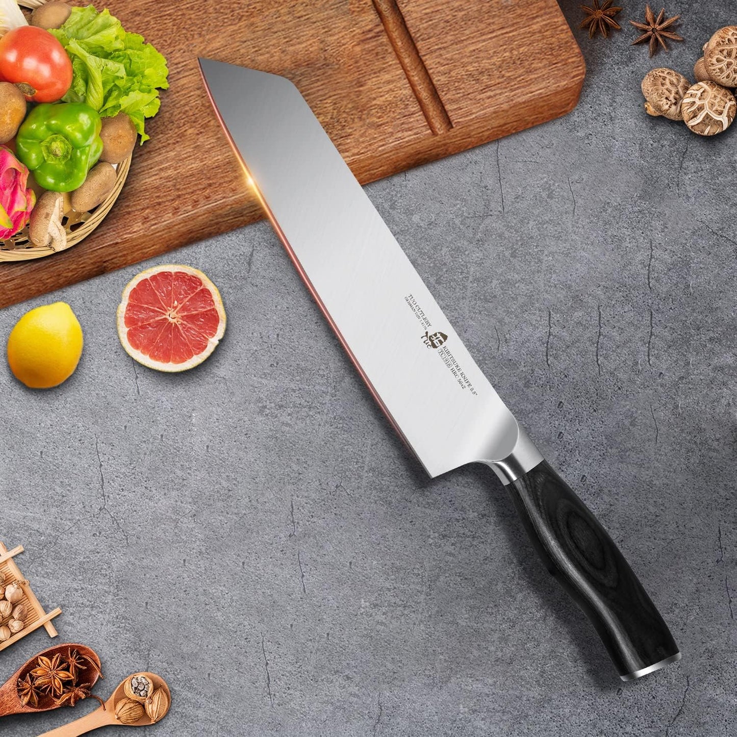 Kiritsuke Knife 8.5 inch Vegetable Cleaver Kitchen Knife Ultra Sharp Knife, German High Carbon Stainless Steel, Ergonomic Pakkawood Handle Gift Box, Fiery Phoenix Series - Black