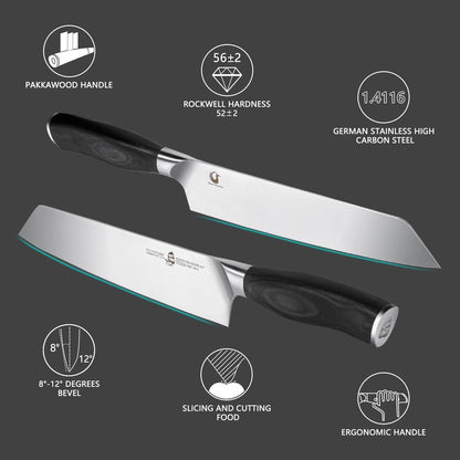 Kiritsuke Knife 8.5 inch Vegetable Cleaver Kitchen Knife Ultra Sharp Knife, German High Carbon Stainless Steel, Ergonomic Pakkawood Handle Gift Box, Fiery Phoenix Series - Black