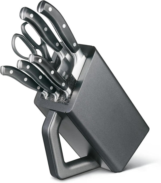 Grand Maitre Cutlery Block - Modern Block with Knives - Includes Kitchen Scissors, Chef's Knife, Santoku & More - Black Handles, 6-Piece Set