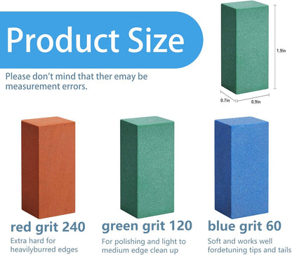 3 Pcs Gummy Rubber Abrasive Stone- Edge Grinding Rubber Block Stone- Soft Snowboard Gummy Stone- Snowboard Ski Stone for Removing Rust and Burrs (Blue 60 Grit, Green 120 Grit, Red 240 Grit)