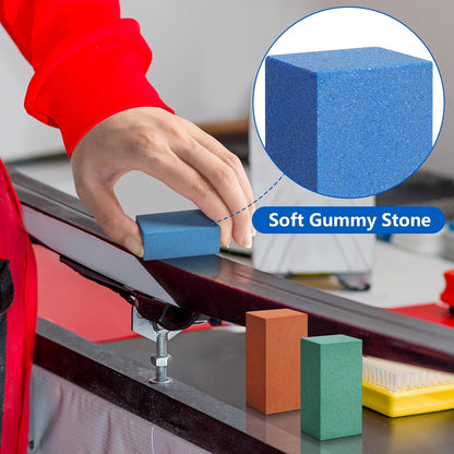 3 Pcs Gummy Rubber Abrasive Stone- Edge Grinding Rubber Block Stone- Soft Snowboard Gummy Stone- Snowboard Ski Stone for Removing Rust and Burrs (Blue 60 Grit, Green 120 Grit, Red 240 Grit)