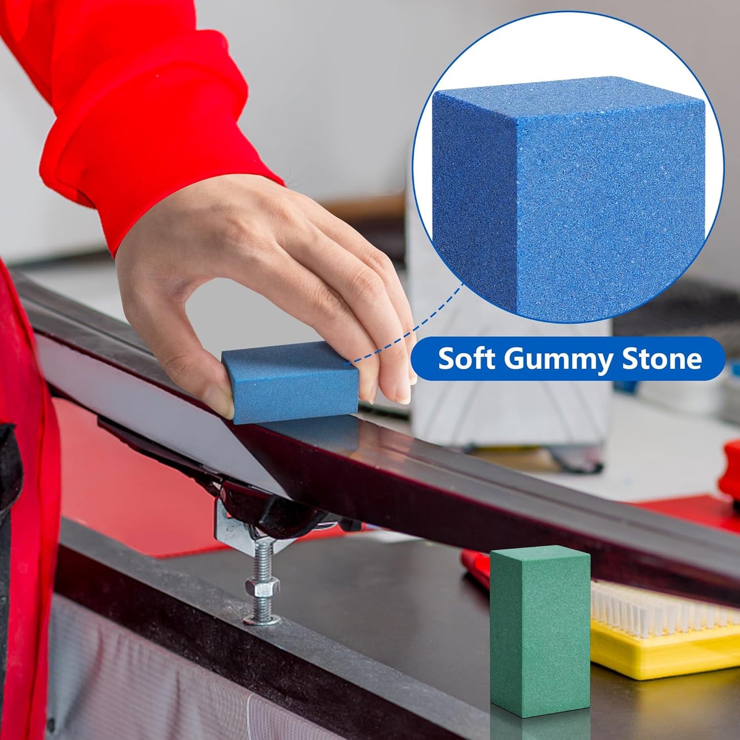 3 Pcs Gummy Rubber Abrasive Stone- Edge Grinding Rubber Block Stone- Soft Snowboard Gummy Stone- Snowboard Ski Stone for Removing Rust and Burrs (Blue 60 Grit, Green 120 Grit, Red 240 Grit)