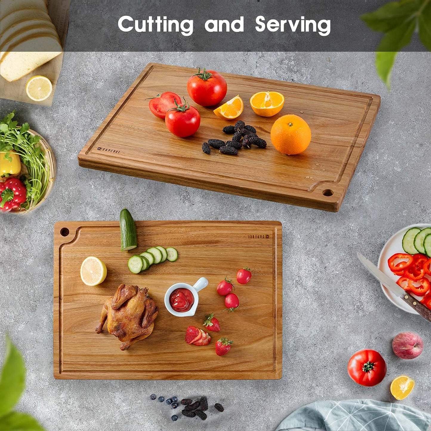 Extra Large Acacia Wood Cutting Board 20 x 14 Inch - Better Kitchen Chopping Board with Juice Groove & Handle Hole for Meat (Butcher Block) Vegetables and Cheese