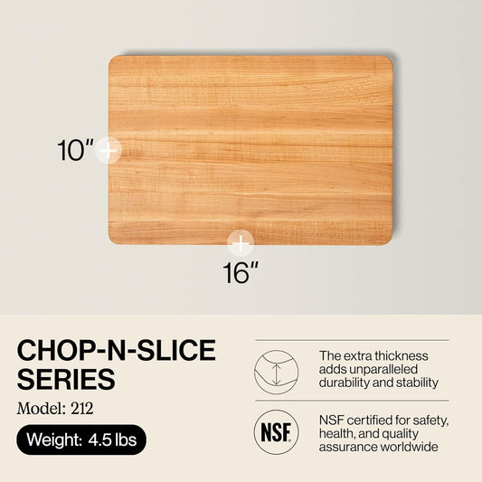 Chop-N-Slice Series Rectangular Maple Cutting Board | 16 x 10 x 1, 4.5 lb – Reversible Edge-Grain Butcher Block, Made in the USA