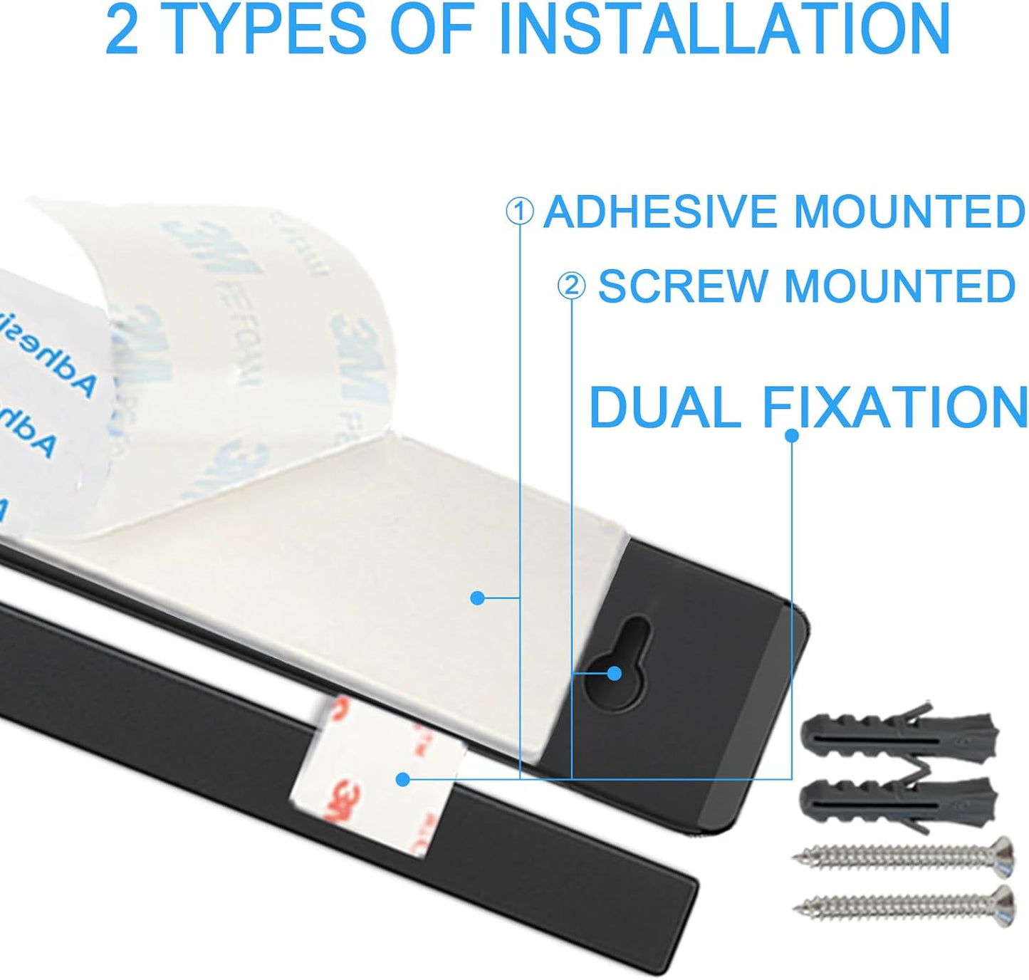 12 Inch Magnetic Knife Holder for Wall, No Drill Magnetic Knife Strip with 6 Hooks, Strong Adhesive, Includes 3M Tape & Screws, Stainless Steel Kitchen Organizer