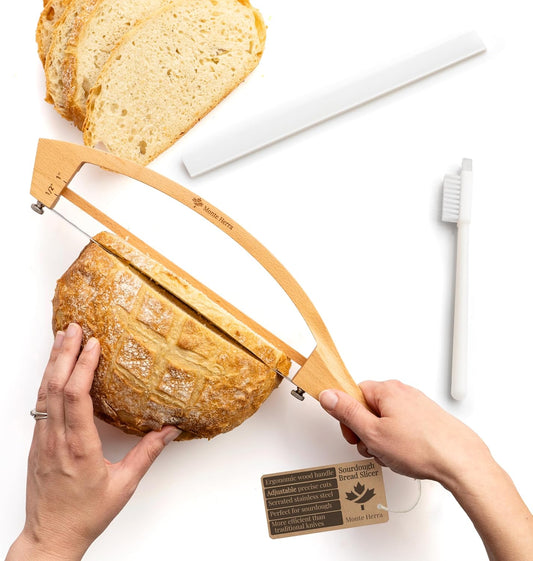 Adjustable Bread Knife for Homemade Bread with 1/2" and 1" Thickness Guides | Bread Slicer - 17" Bread Cutter - Handle Groove Design Easy to Cutting Even Slices for Sourdough Baguettes Sandwiches