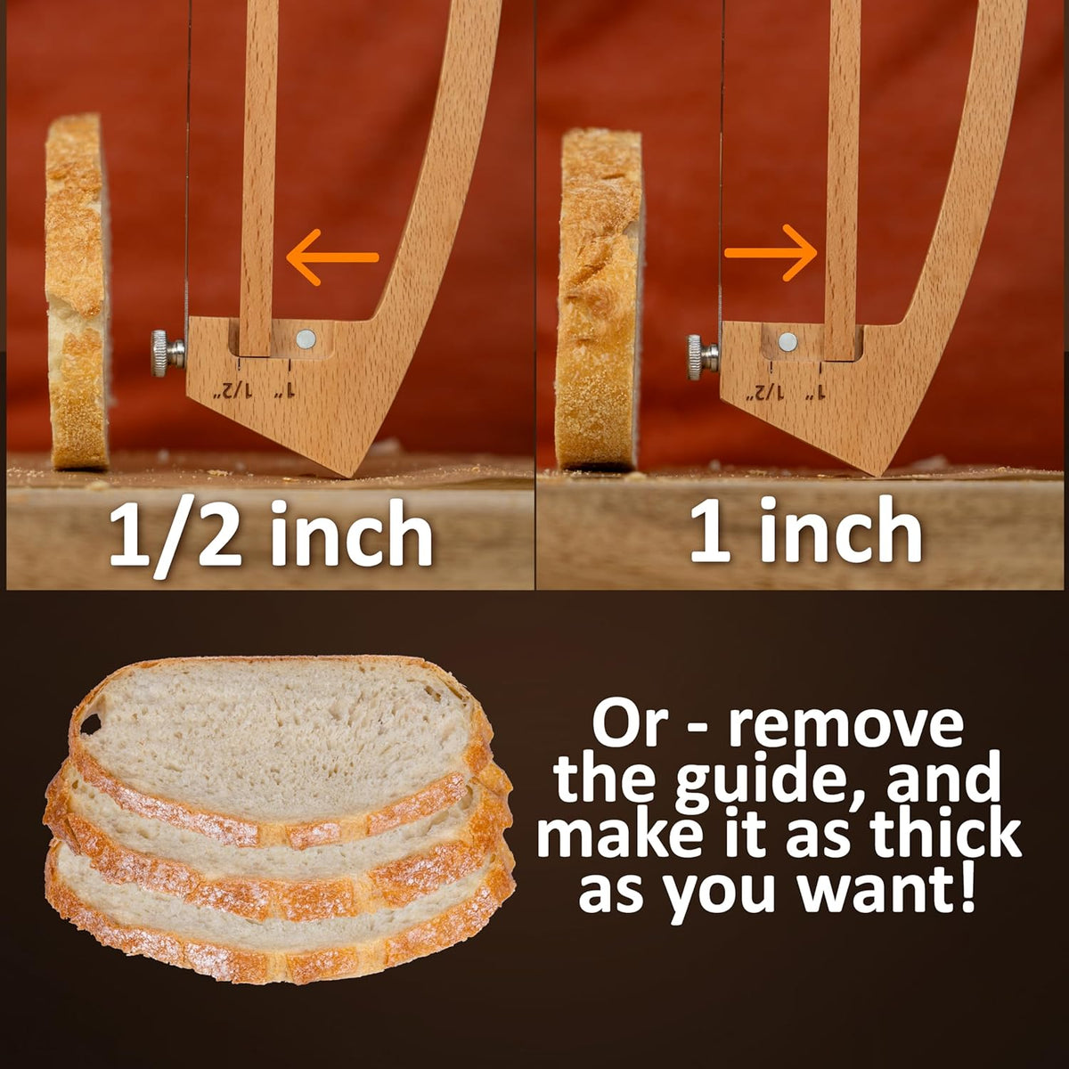 Adjustable Bread Knife for Homemade Bread with 1/2" and 1" Thickness Guides | Bread Slicer - 17" Bread Cutter - Handle Groove Design Easy to Cutting Even Slices for Sourdough Baguettes Sandwiches
