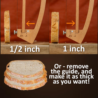 Adjustable Bread Knife for Homemade Bread with 1/2" and 1" Thickness Guides | Bread Slicer - 17" Bread Cutter - Handle Groove Design Easy to Cutting Even Slices for Sourdough Baguettes Sandwiches