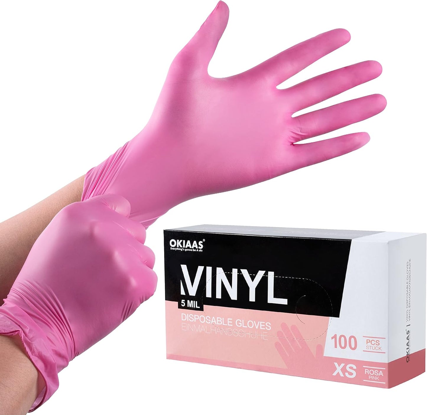 Black/Pink Vinyl Disposable Gloves Latex Free, Food Grade, 5 mil, Cooking, Cleaning, Hair Dye, 50/100/200/1000 Count