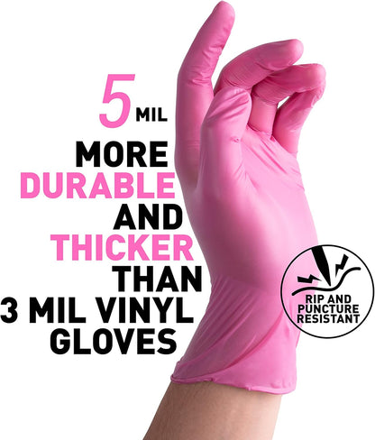 Black/Pink Vinyl Disposable Gloves Latex Free, Food Grade, 5 mil, Cooking, Cleaning, Hair Dye, 50/100/200/1000 Count