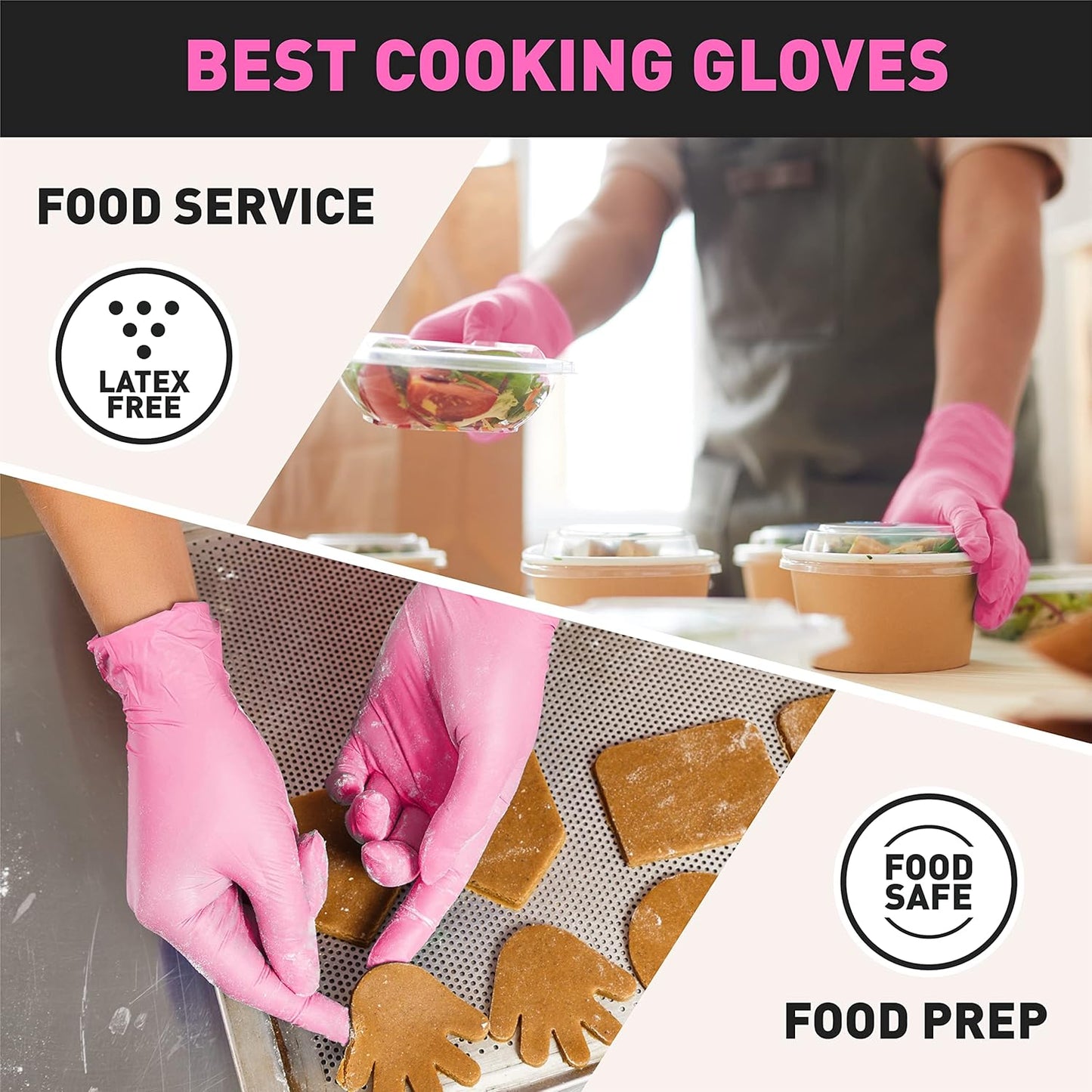 Black/Pink Vinyl Disposable Gloves Latex Free, Food Grade, 5 mil, Cooking, Cleaning, Hair Dye, 50/100/200/1000 Count