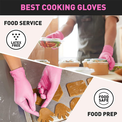 Black/Pink Vinyl Disposable Gloves Latex Free, Food Grade, 5 mil, Cooking, Cleaning, Hair Dye, 50/100/200/1000 Count