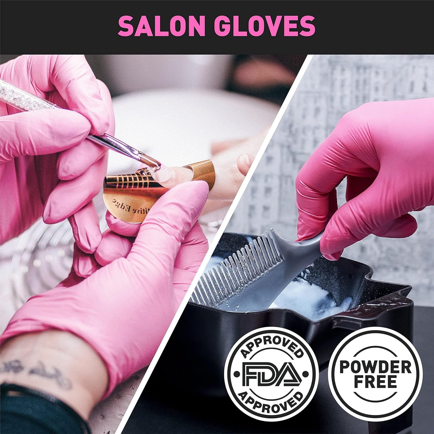 Black/Pink Vinyl Disposable Gloves Latex Free, Food Grade, 5 mil, Cooking, Cleaning, Hair Dye, 50/100/200/1000 Count