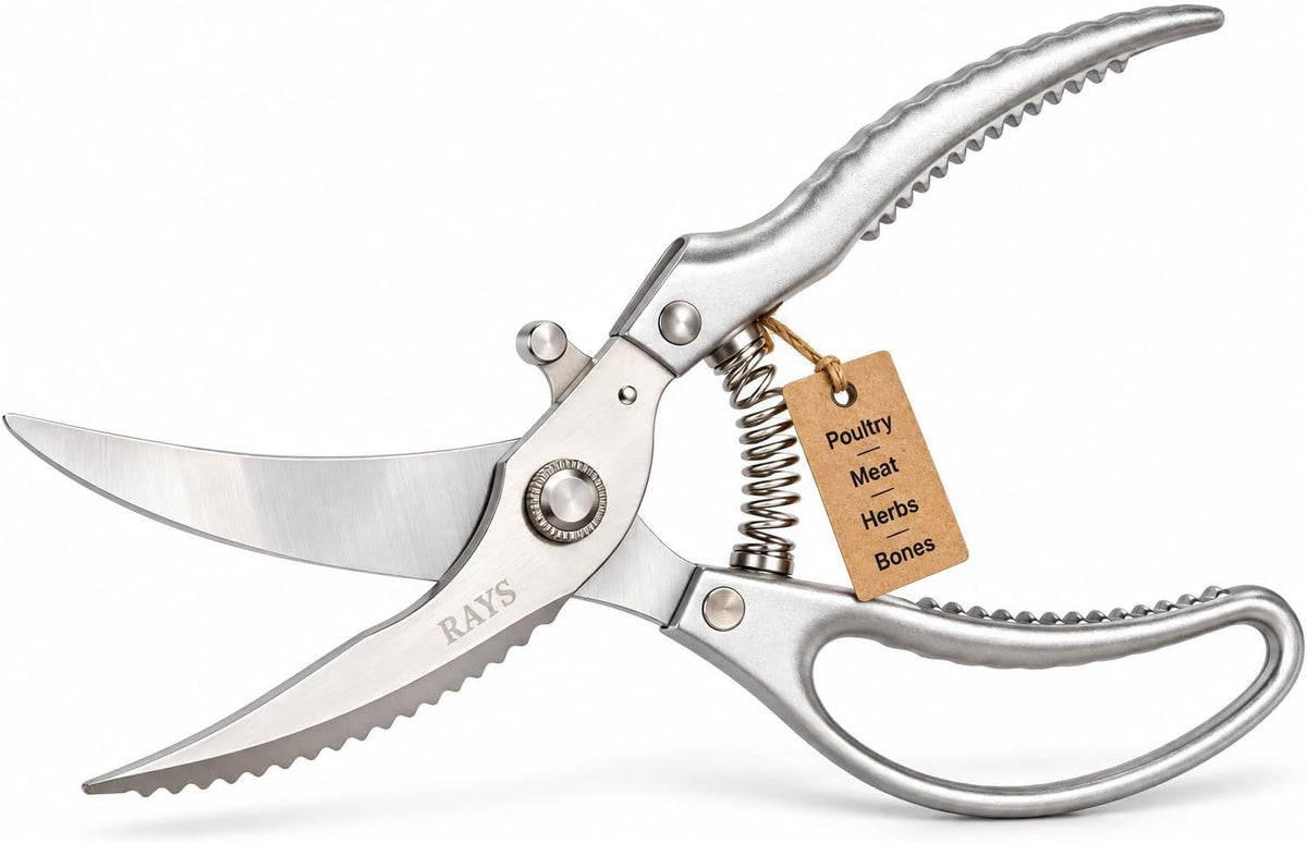 Heavy Duty Poultry Shears, Spring Loaded Kitchen Scissors for Chicken, Turkey, Meat & Fish, Stainless Steel Meat Scissors & Chicken Bone Cutter, Dishwasher Safe with Safety Lock & Gift Box