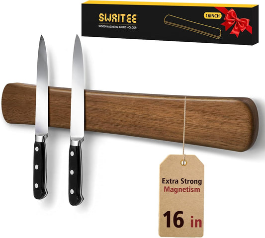 Magnetic Knife Holder for Wall, 16 Inch Acacia Wood Magnetic Knife Strip, Kitchen Storage Organizer, Fridge Side Mount, Housewarming Gifts for New Home