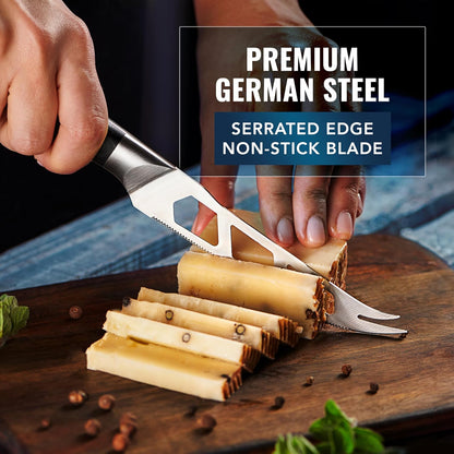 Cheese Knife Set, 5" Knife & 3.5" Slicer for Soft & Hard Cheese | Pronged, Non-Stick Stainless Steel Blades, Pakkawood Handles for Charcuterie Board