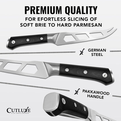 Cheese Knife Set, 5" Knife & 3.5" Slicer for Soft & Hard Cheese | Pronged, Non-Stick Stainless Steel Blades, Pakkawood Handles for Charcuterie Board