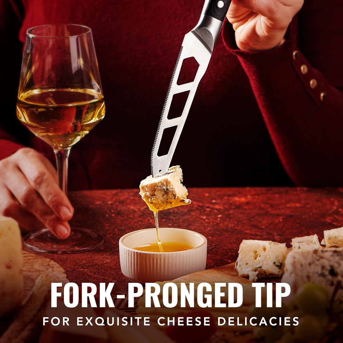 Cheese Knife Set, 5" Knife & 3.5" Slicer for Soft & Hard Cheese | Pronged, Non-Stick Stainless Steel Blades, Pakkawood Handles for Charcuterie Board