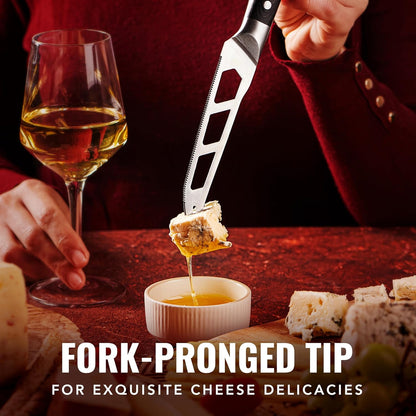 Cheese Knife Set, 5" Knife & 3.5" Slicer for Soft & Hard Cheese | Pronged, Non-Stick Stainless Steel Blades, Pakkawood Handles for Charcuterie Board