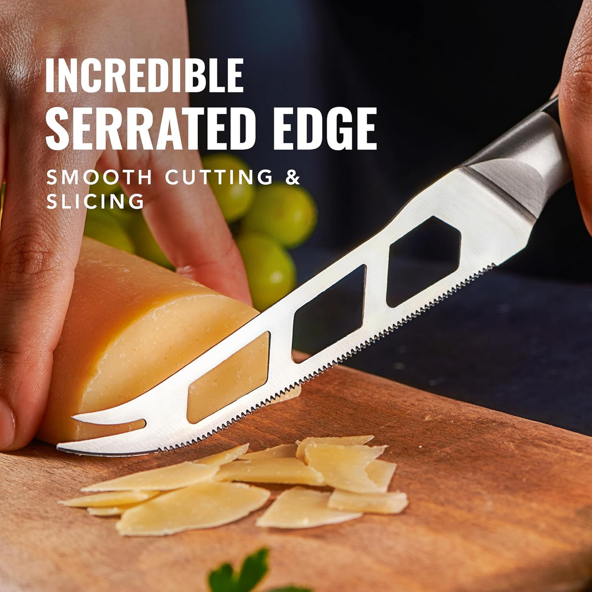 Cheese Knife Set, 5" Knife & 3.5" Slicer for Soft & Hard Cheese | Pronged, Non-Stick Stainless Steel Blades, Pakkawood Handles for Charcuterie Board