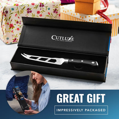 Cheese Knife Set, 5" Knife & 3.5" Slicer for Soft & Hard Cheese | Pronged, Non-Stick Stainless Steel Blades, Pakkawood Handles for Charcuterie Board