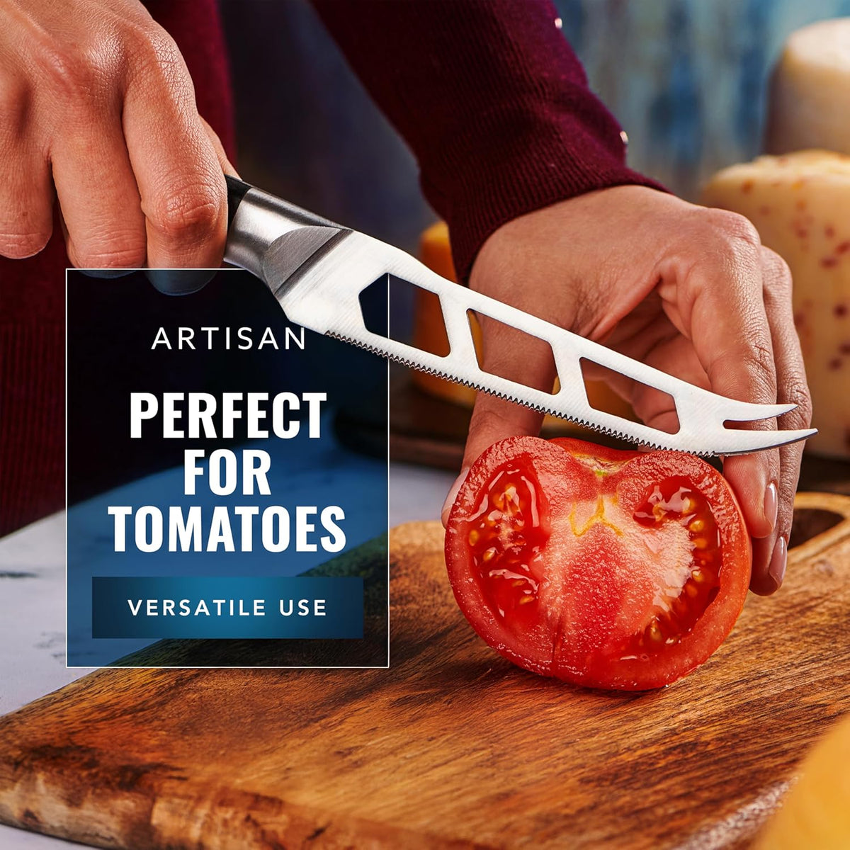 Cheese Knife Set, 5" Knife & 3.5" Slicer for Soft & Hard Cheese | Pronged, Non-Stick Stainless Steel Blades, Pakkawood Handles for Charcuterie Board