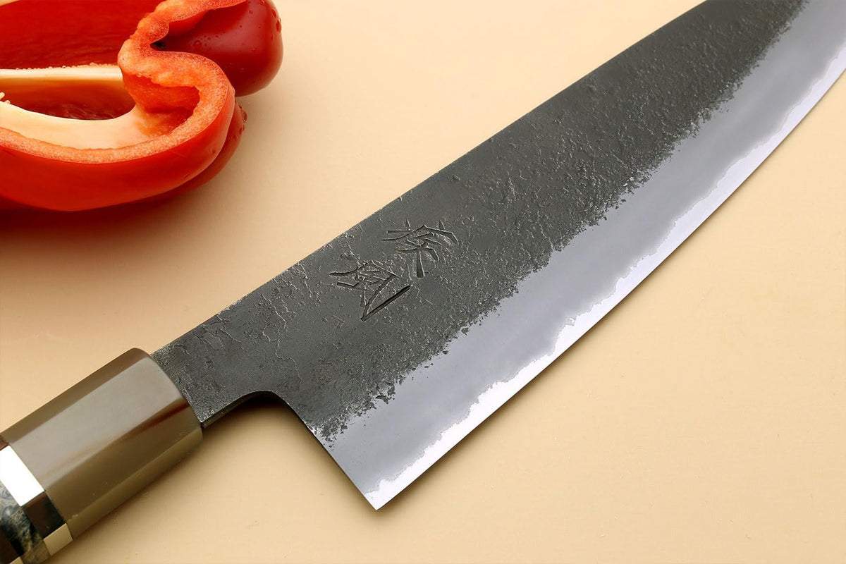 Yoshihiro Hayate Hinoura Kurouchi Black-Forged Blue Steel Stainless Clad Gyuto Chefs Knife (9.5" (240mm))