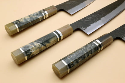 Yoshihiro Hayate Hinoura Kurouchi Black-Forged Blue Steel Stainless Clad Gyuto Chefs Knife (9.5" (240mm))