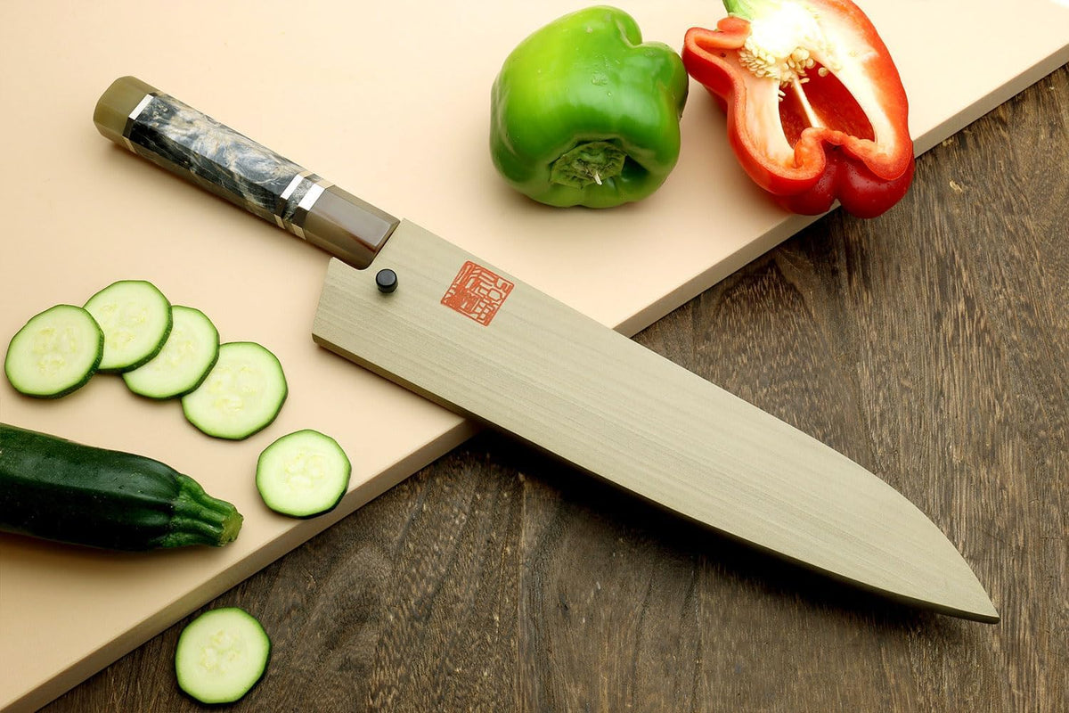 Yoshihiro Hayate Hinoura Kurouchi Black-Forged Blue Steel Stainless Clad Gyuto Chefs Knife (9.5" (240mm))