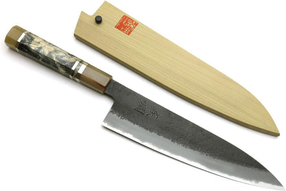 Yoshihiro Hayate Hinoura Kurouchi Black-Forged Blue Steel Stainless Clad Gyuto Chefs Knife (9.5" (240mm))