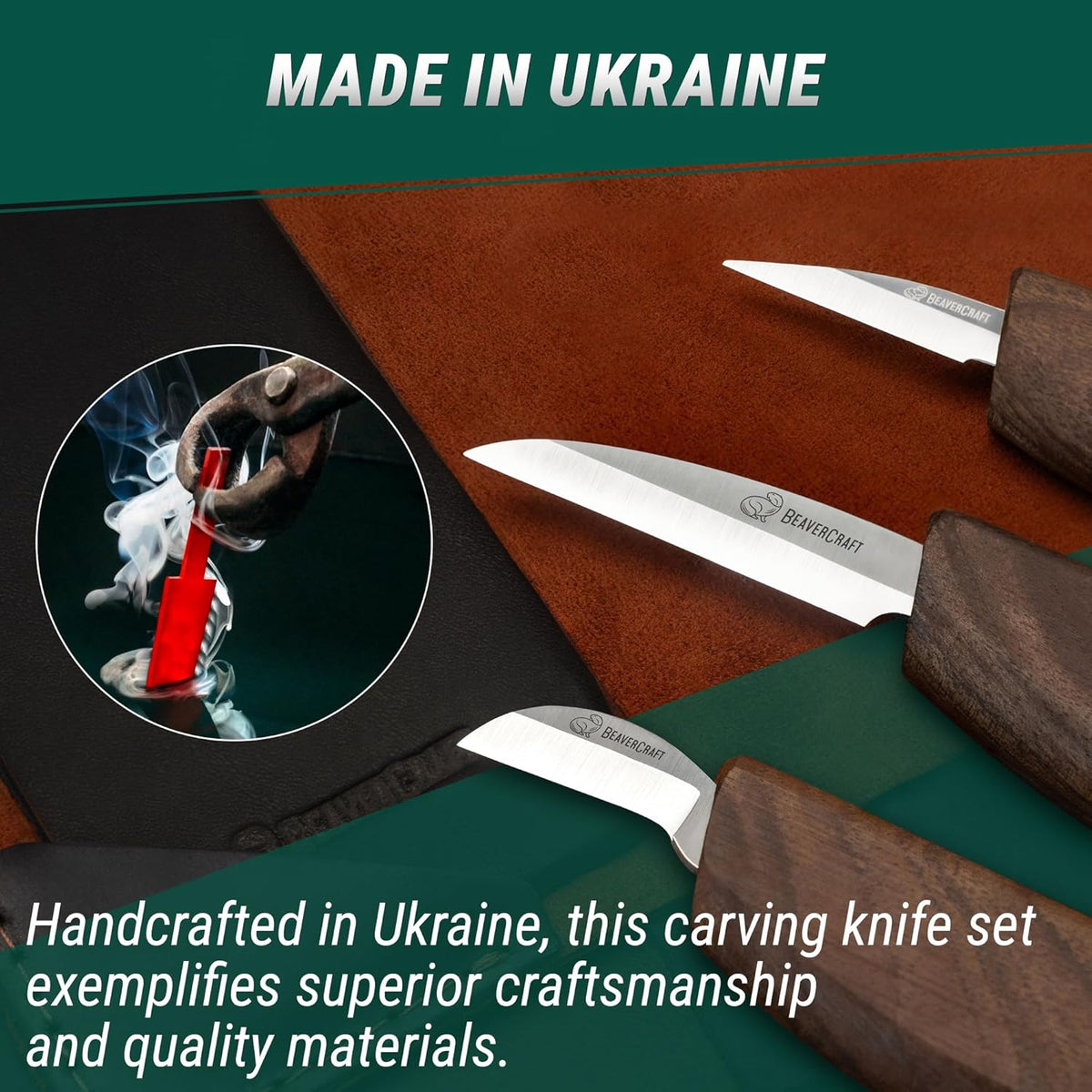 Wood Carving Knife Set Deluxe S15X - Wood Carving Kit with Detail Chip Knife, Sloyd Roughing Whittling Knives & Leather Strop - Whittling Tools Set with Leather Case for Carvers