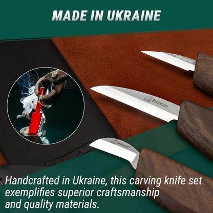 Wood Carving Knife Set Deluxe S15X - Wood Carving Kit with Detail Chip Knife, Sloyd Roughing Whittling Knives & Leather Strop - Whittling Tools Set with Leather Case for Carvers