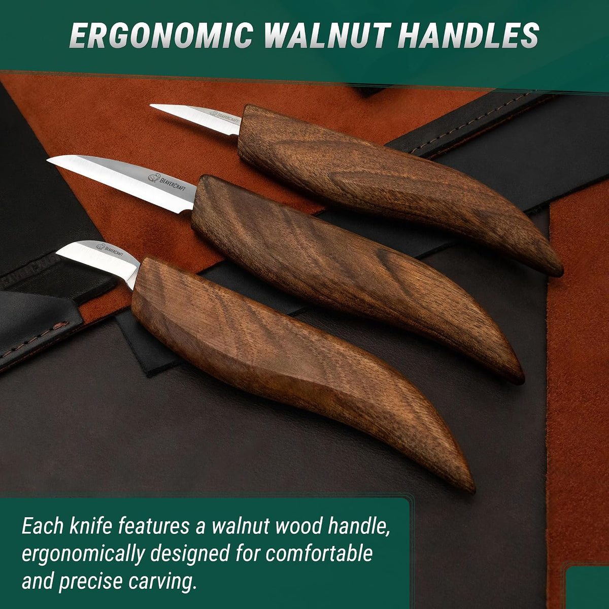 Wood Carving Knife Set Deluxe S15X - Wood Carving Kit with Detail Chip Knife, Sloyd Roughing Whittling Knives & Leather Strop - Whittling Tools Set with Leather Case for Carvers