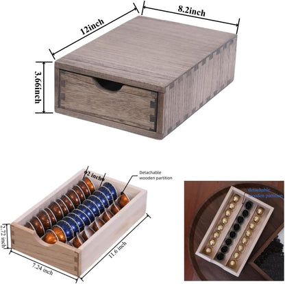 Drawer Organizer Coffee Pod Holder - Kitchen Cutlery Storage Accessories/ K-Cup Drawers with Detachable Wooden Partition - Coffee Capsules Organization Counter - Wood desktop Small Cabinets
