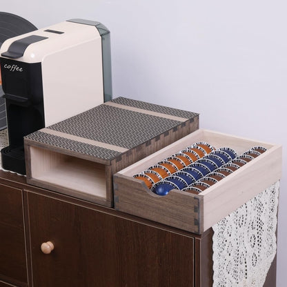 Drawer Organizer Coffee Pod Holder - Kitchen Cutlery Storage Accessories/ K-Cup Drawers with Detachable Wooden Partition - Coffee Capsules Organization Counter - Wood desktop Small Cabinets