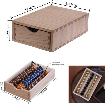 Drawer Organizer Coffee Pod Holder - Kitchen Cutlery Storage Accessories/ K-Cup Drawers with Detachable Wooden Partition - Coffee Capsules Organization Counter - Wood desktop Small Cabinets