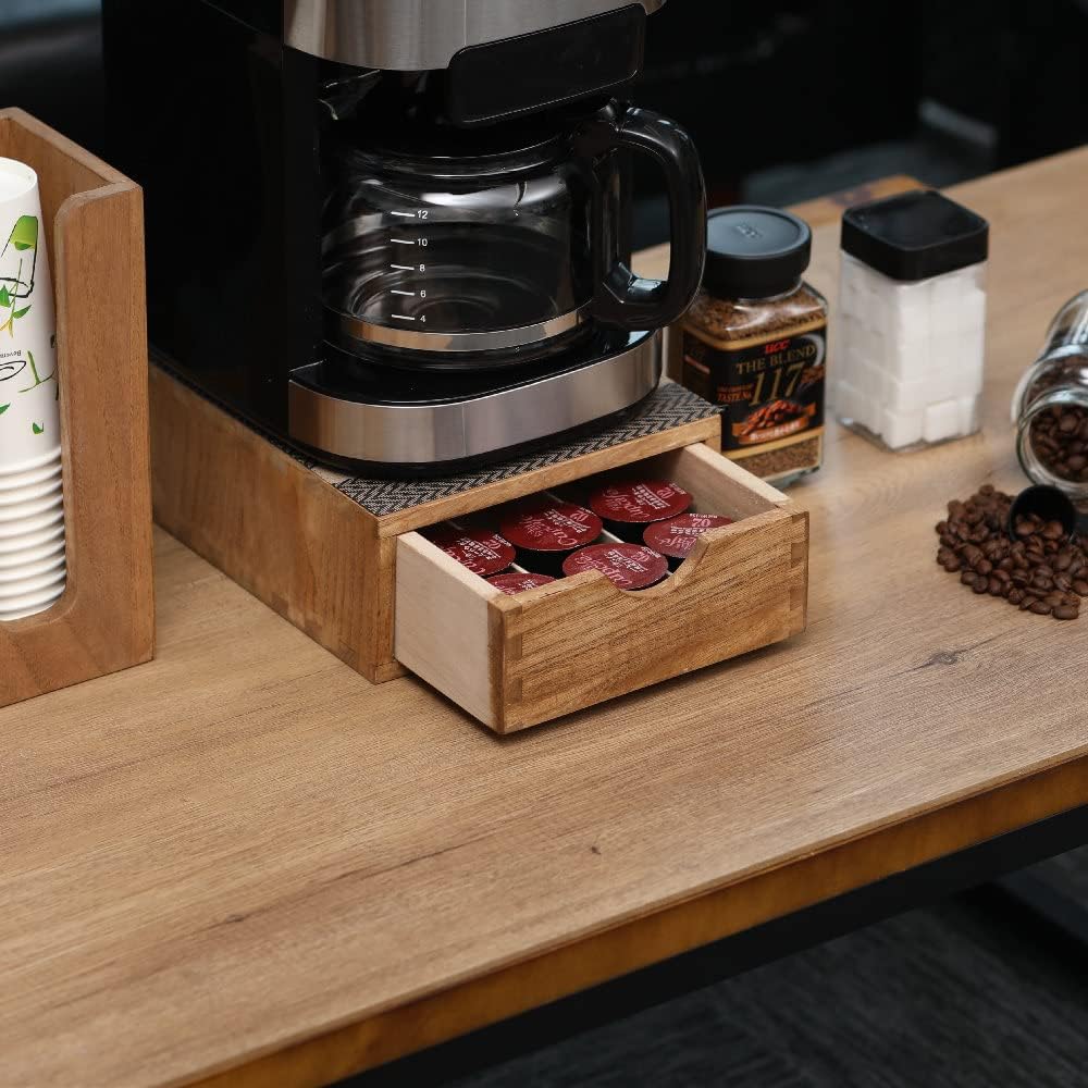 Drawer Organizer Coffee Pod Holder - Kitchen Cutlery Storage Accessories/ K-Cup Drawers with Detachable Wooden Partition - Coffee Capsules Organization Counter - Wood desktop Small Cabinets