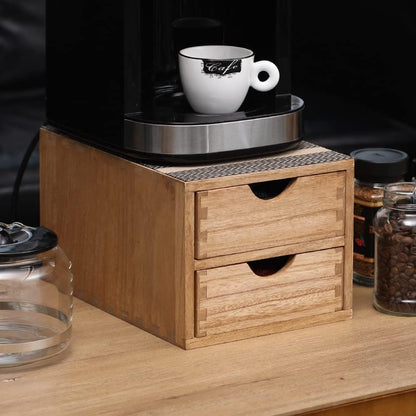 Drawer Organizer Coffee Pod Holder - Kitchen Cutlery Storage Accessories/ K-Cup Drawers with Detachable Wooden Partition - Coffee Capsules Organization Counter - Wood desktop Small Cabinets