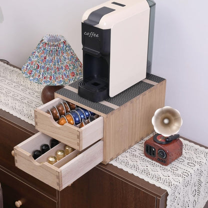 Drawer Organizer Coffee Pod Holder - Kitchen Cutlery Storage Accessories/ K-Cup Drawers with Detachable Wooden Partition - Coffee Capsules Organization Counter - Wood desktop Small Cabinets