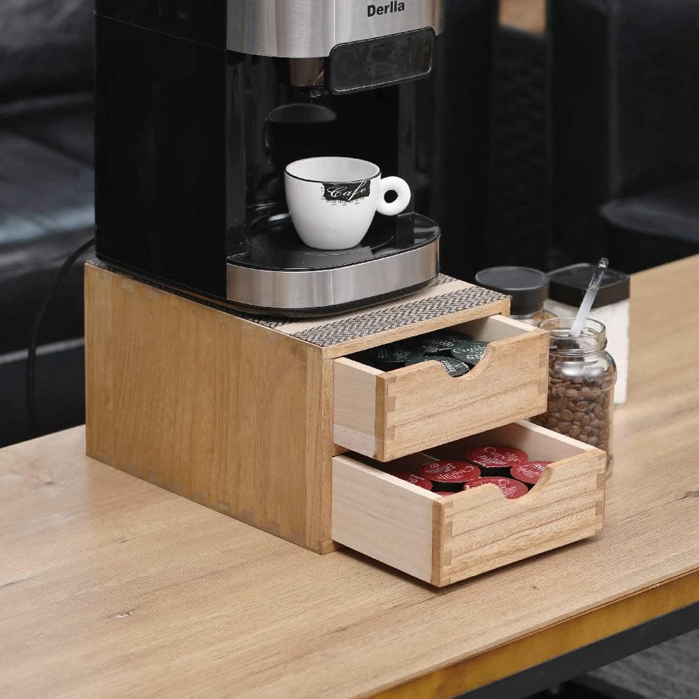 Drawer Organizer Coffee Pod Holder - Kitchen Cutlery Storage Accessories/ K-Cup Drawers with Detachable Wooden Partition - Coffee Capsules Organization Counter - Wood desktop Small Cabinets
